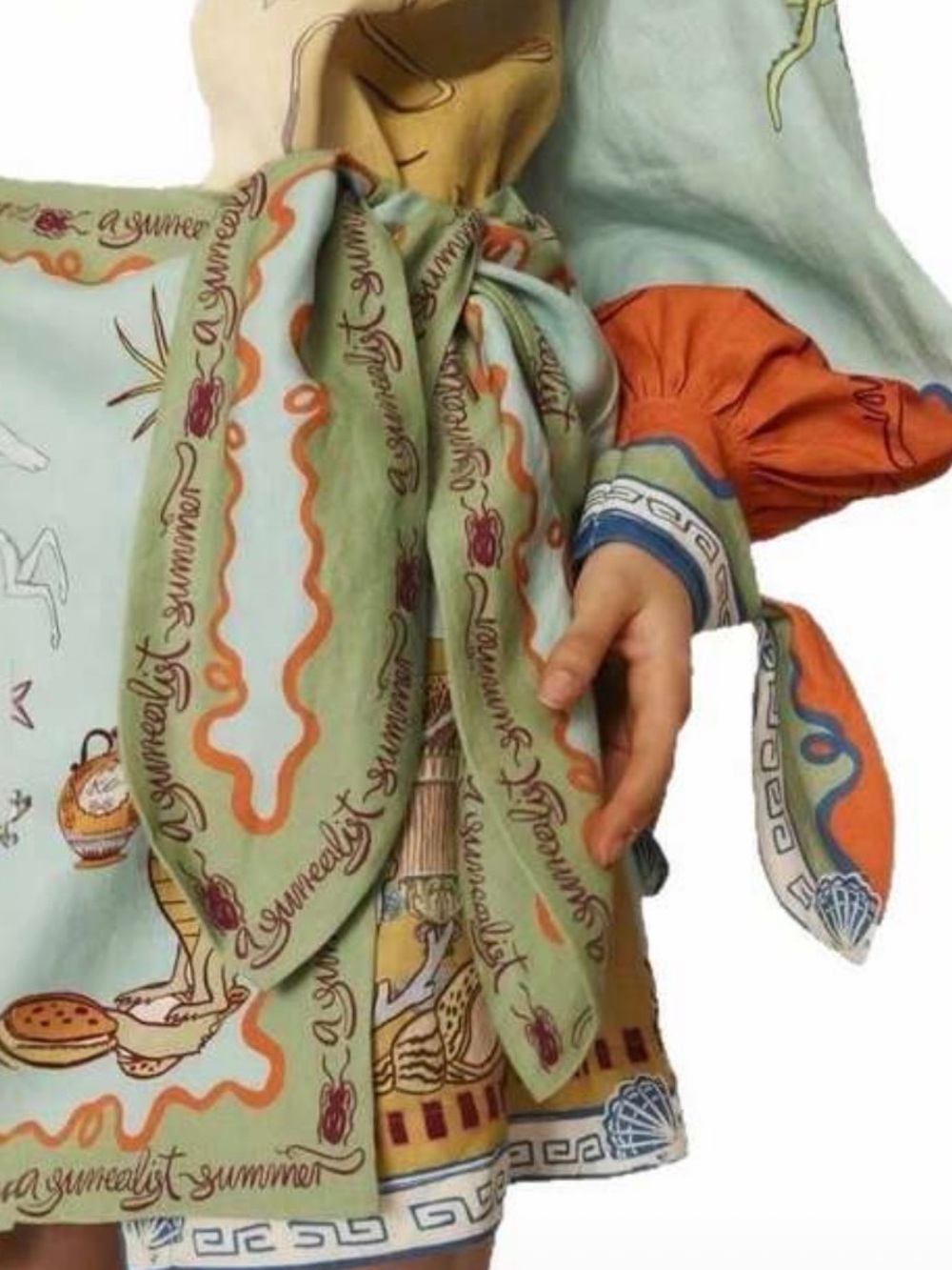 Printed Wrap Dress in Mint, Mustard & Orange- Size Med- NWT - Picture 2 of 4